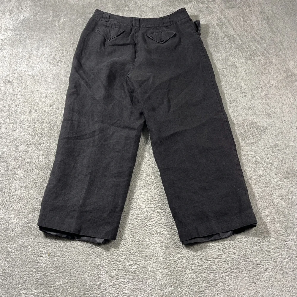 Talbots Khaki Black Casual Irish Linen 10 Wide Leg Outdoorsy Minimalist Preppy‎